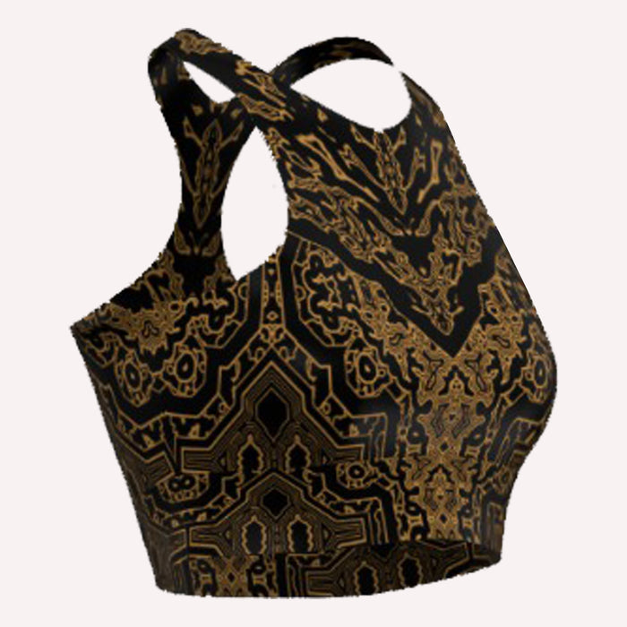 The Warrior All Over Black & Gold Printed Crossback Top